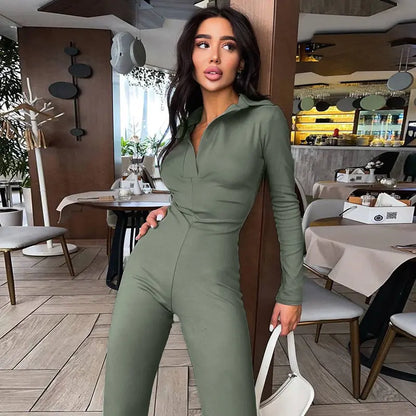 Long Sleeve V-Neck Skinny Jumpsuit | ZanziZest