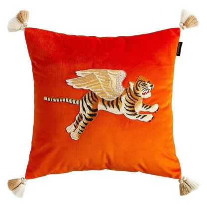 Retro Velvet Flying Tiger Embroidery Cushion Cover | ZanziZest