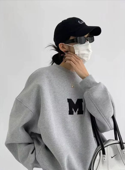 MEXZT Streetwear Y2K Oversized Fleece Sweatshirt with Letter Print – Harajuku & Korean Inspired Casual Hoodie for Women | ZanziZest