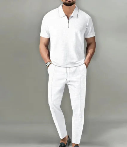 Short Sleeve Zipper Trousers Suit | ZanziZest