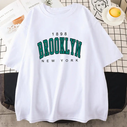 Brooklyn New York Letter Printed Cotton T-Shirts | ZanziZest