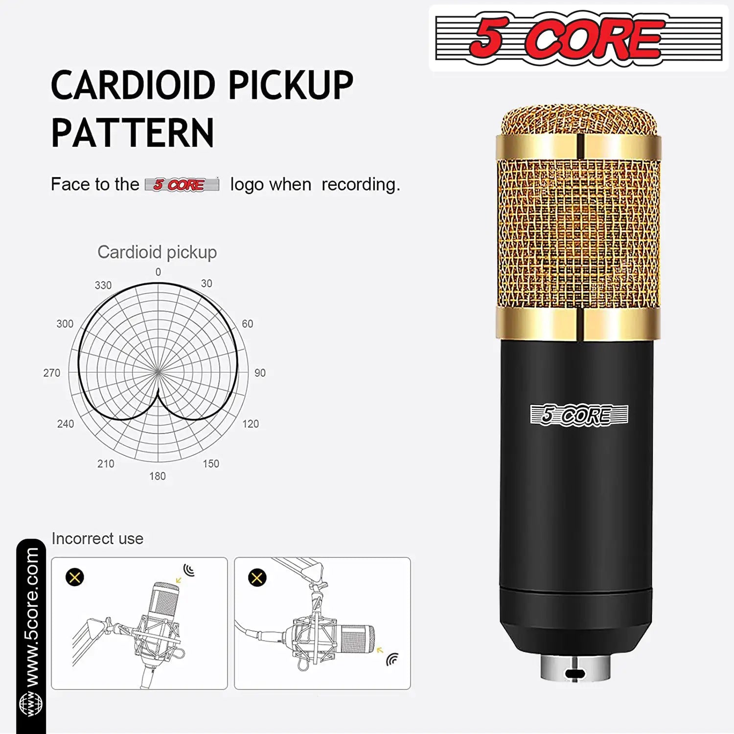 5Core Recording Microphone Podcast Bundle Professional Condenser Cardioid Mic Kit w Boom Arm | ZanziZest