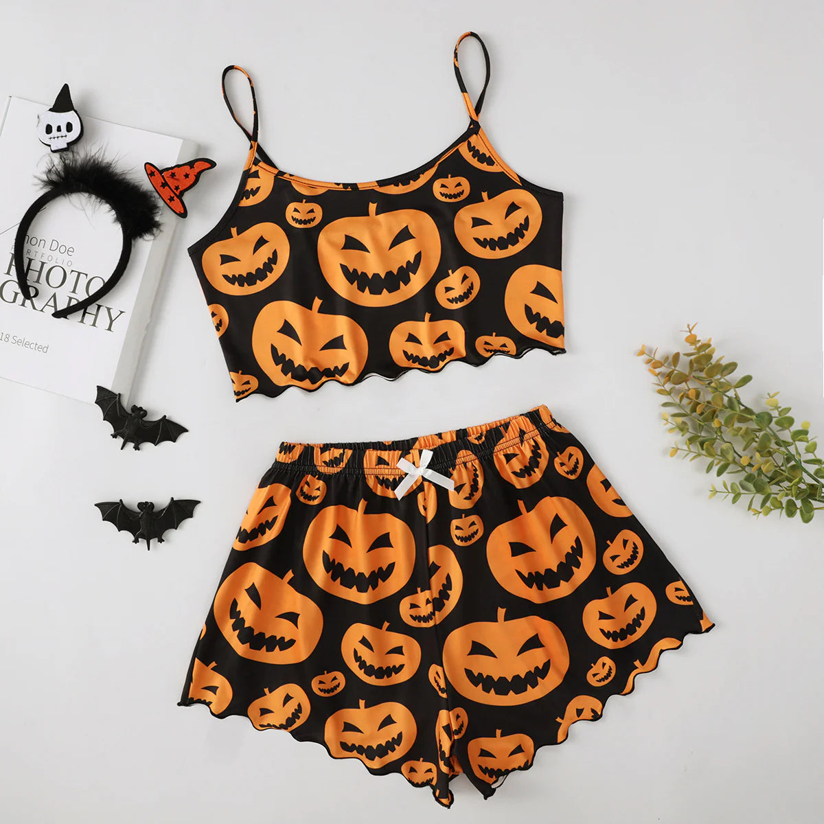 Women's Halloween Polyester Two-Piece Pajama Set | ZanziZest