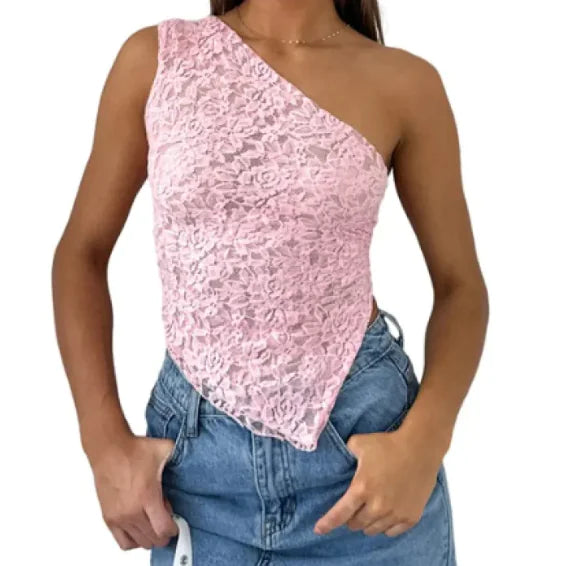 Fairy Lace Cami Top – Sexy One-Shoulder Mesh Crop Tank | ZanziZest