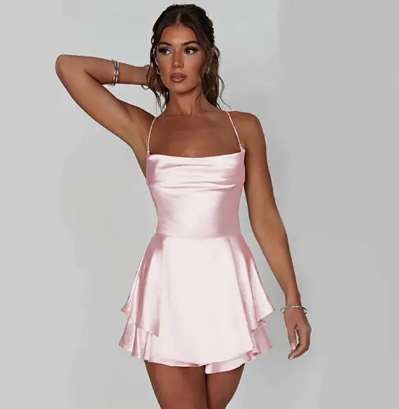 Slim Strap Satin Backless Dress | ZanziZest