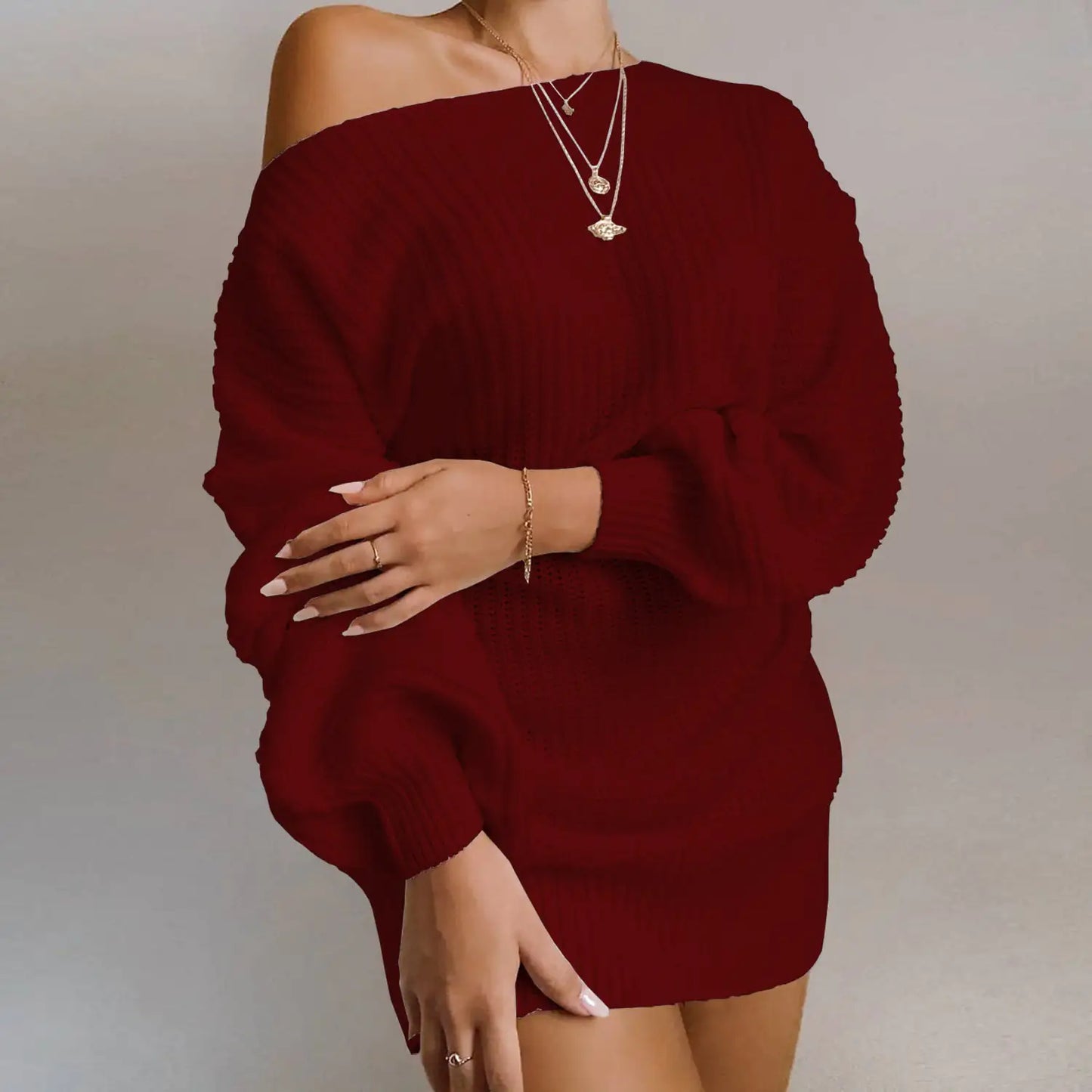 Off-Shoulder Women's Knitted Sweater Dress | ZanziZest