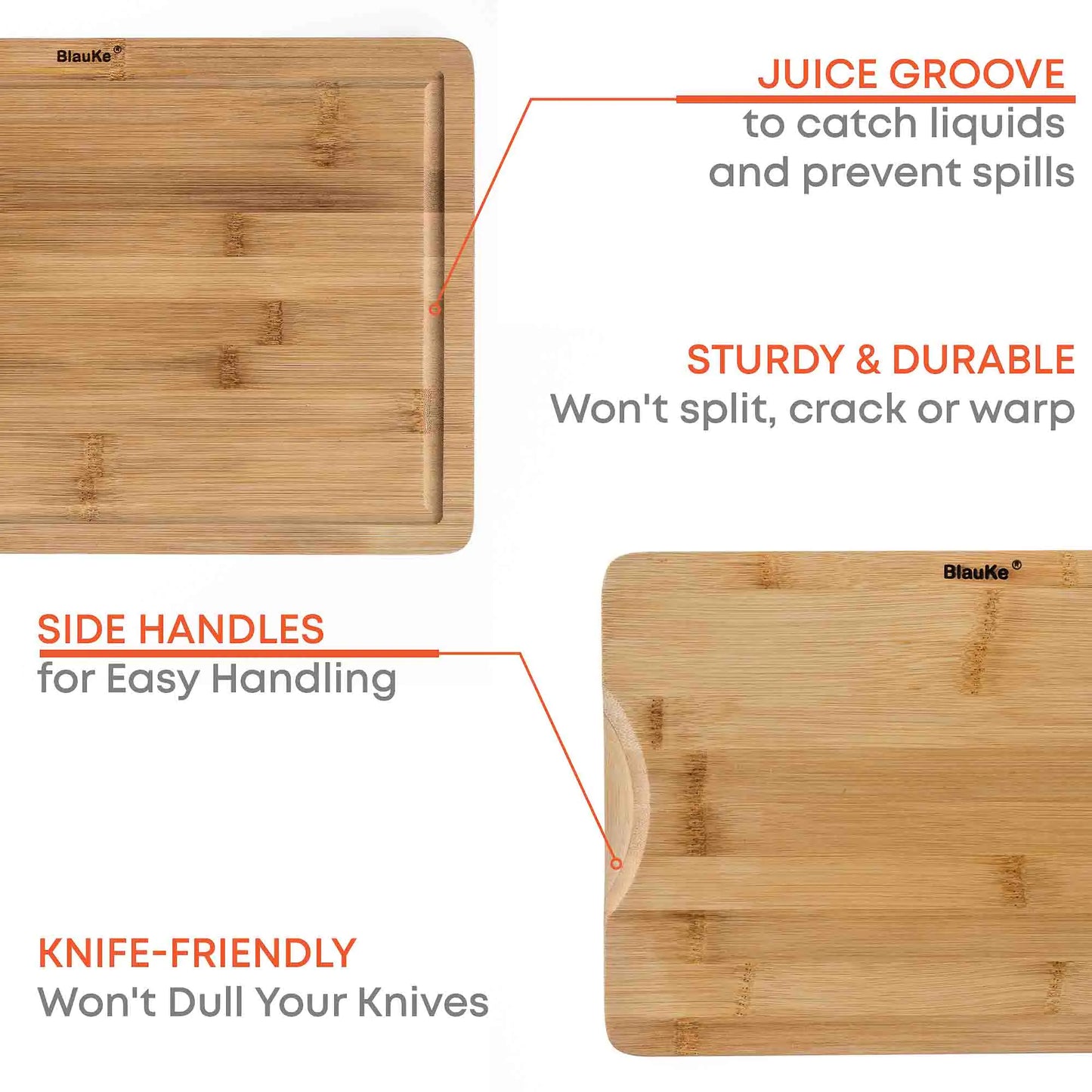 Wooden Cutting Boards for Kitchen with Juice Groove and Handles - Bamboo Chopping Boards Set of 3 - Wood Serving Trays | ZanziZest