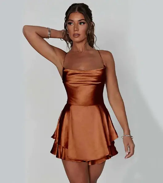 Slim Strap Satin Backless Dress | ZanziZest