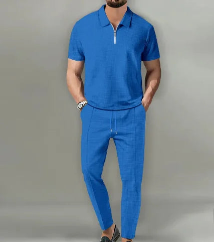 Short Sleeve Zipper Trousers Suit | ZanziZest