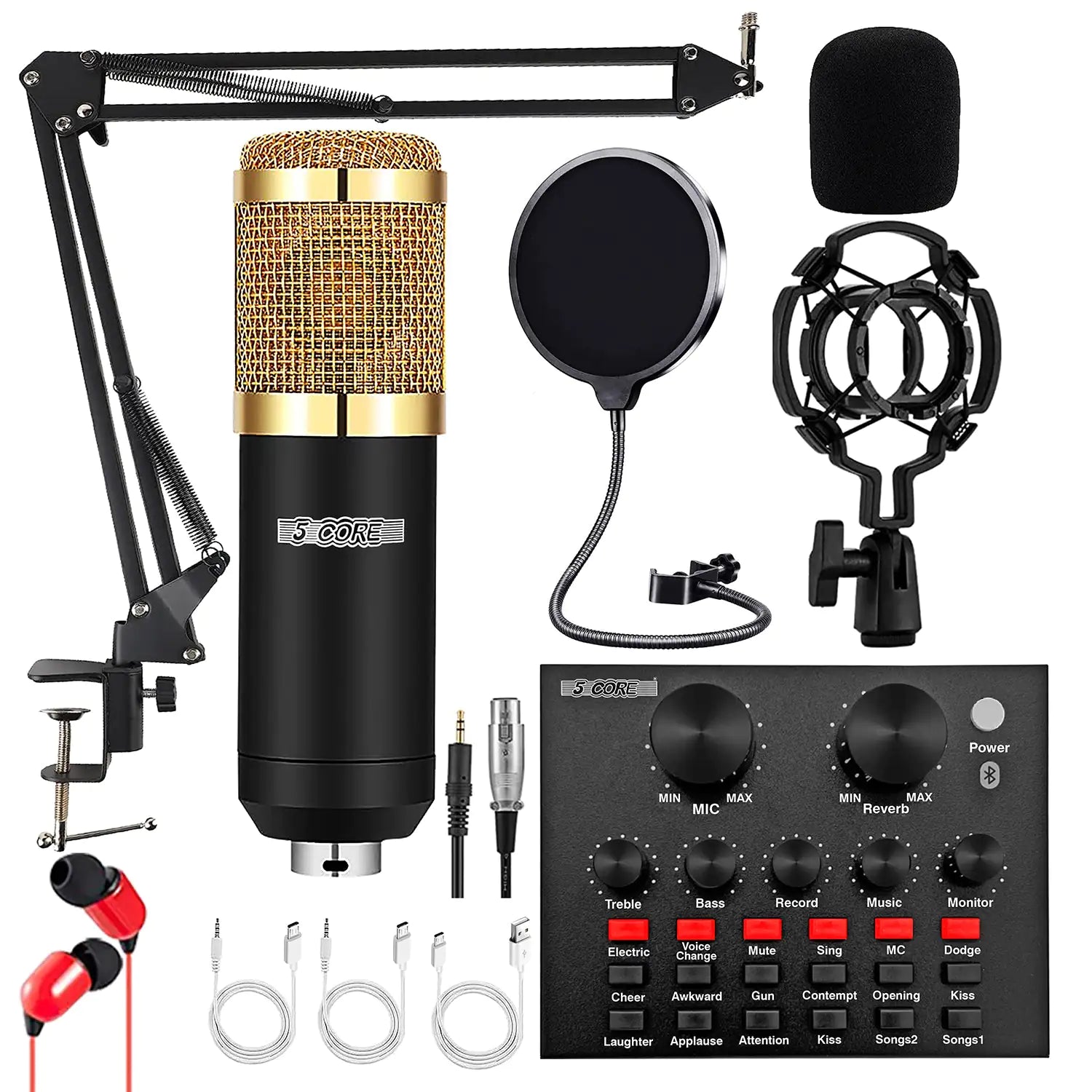 5Core Recording Microphone Podcast Bundle Professional Condenser Cardioid Mic Kit w Boom Arm | ZanziZest