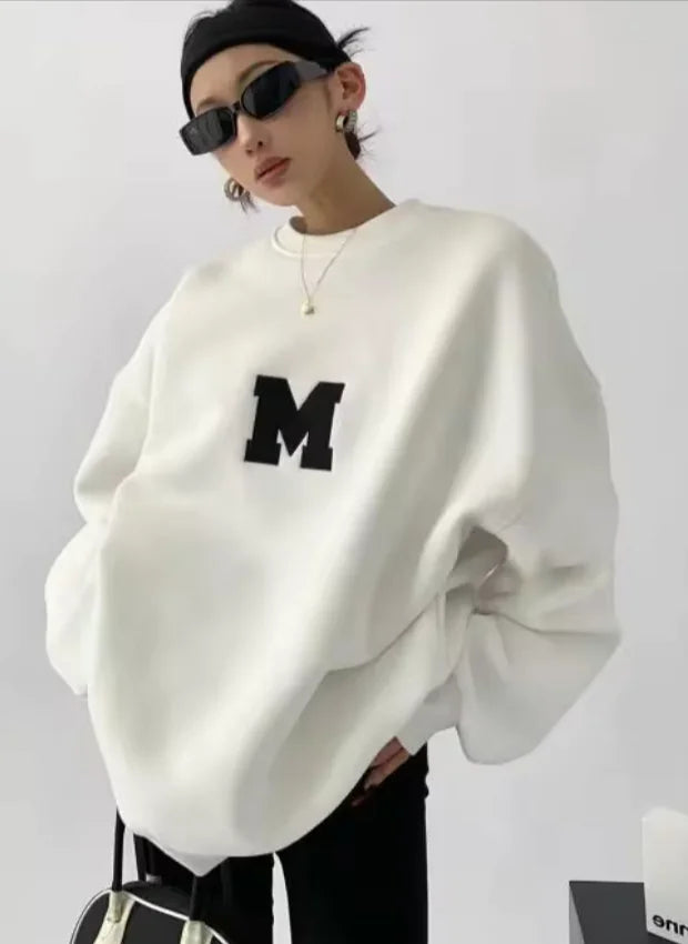 MEXZT Streetwear Y2K Oversized Fleece Sweatshirt with Letter Print – Harajuku & Korean Inspired Casual Hoodie for Women | ZanziZest