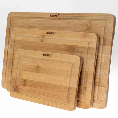 Wooden Cutting Boards for Kitchen with Juice Groove and Handles - Bamboo Chopping Boards Set of 3 - Wood Serving Trays | ZanziZest