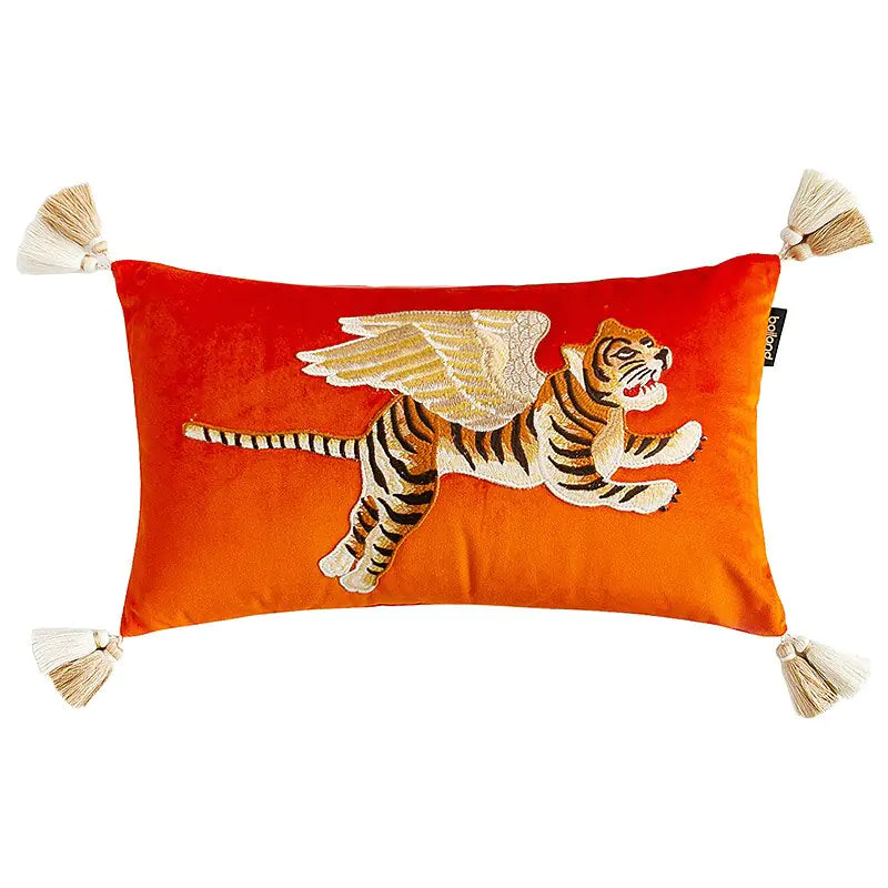 Retro Velvet Flying Tiger Embroidery Cushion Cover | ZanziZest