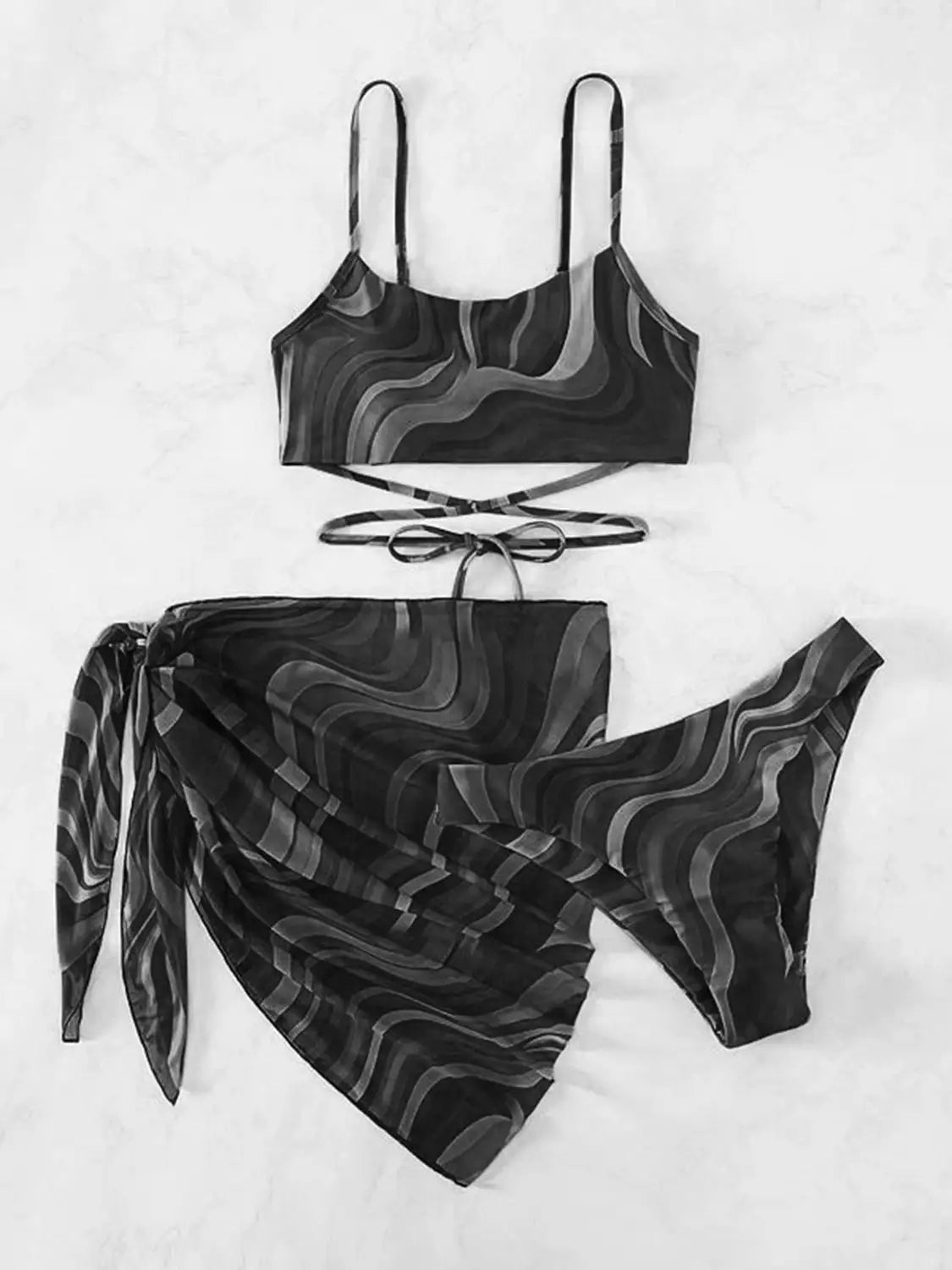 Tied Printed Three-Piece Swimsuit | ZanziZest