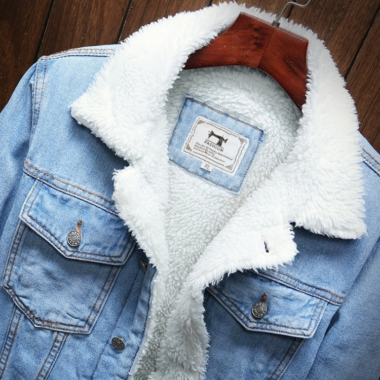 Men Winter Wool Liner Jean Jackets Outerwear Warm Denim Coats, Size:XXXXXL(Sky Blue) | ZanziZest