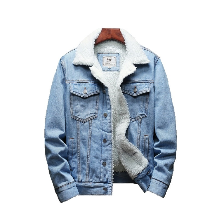 Men Winter Wool Liner Jean Jackets Outerwear Warm Denim Coats, Size:XXXXXL(Sky Blue) | ZanziZest