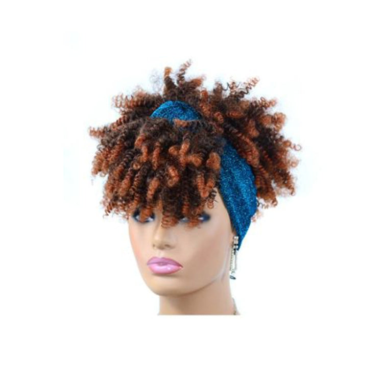 Headscarf Wig Black Gradient Small Curly Wig Explosive Headgear, Colour: 2.TJA1-1BT30# | ZanziZest