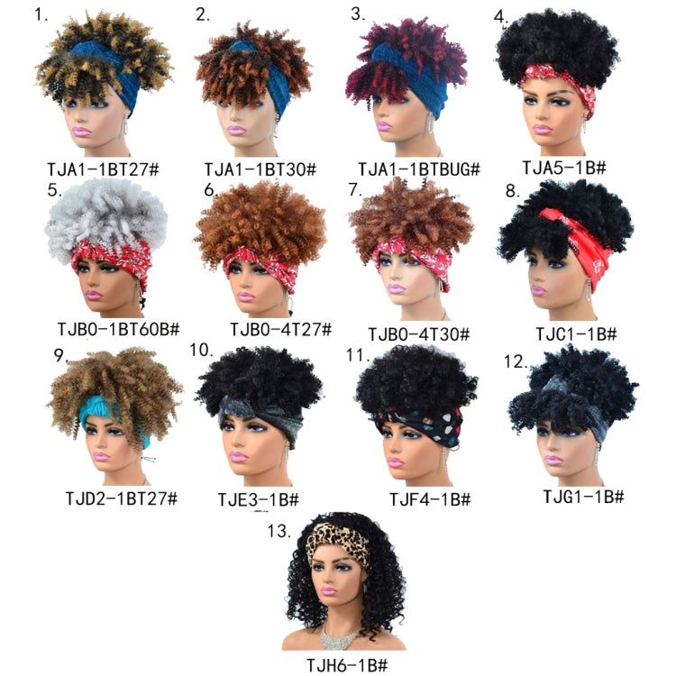 Headscarf Wig Black Gradient Small Curly Wig Explosive Headgear, Colour: 2.TJA1-1BT30# | ZanziZest