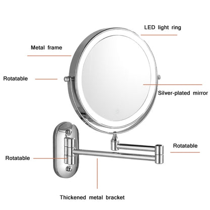 8 Inch Wall-Mounted Double-Sided Makeup Mirror LED Three-Tone Light Bathroom Mirror, Colour: USB Charging Silver(Triple Magnification) | ZanziZest