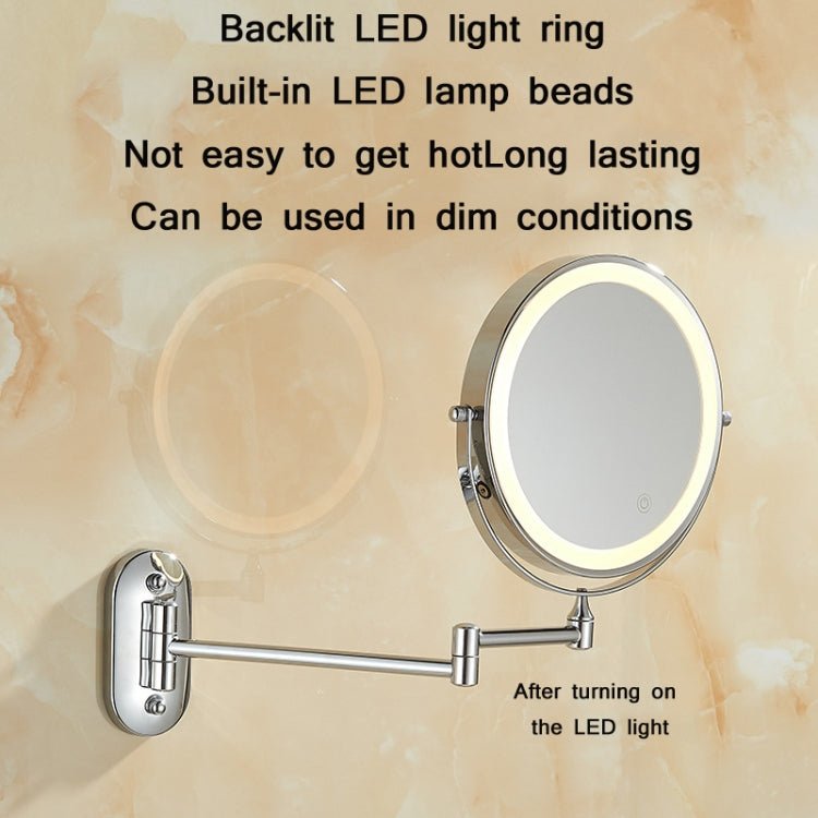 8 Inch Wall-Mounted Double-Sided Makeup Mirror LED Three-Tone Light Bathroom Mirror, Colour: USB Charging Silver(Triple Magnification) | ZanziZest