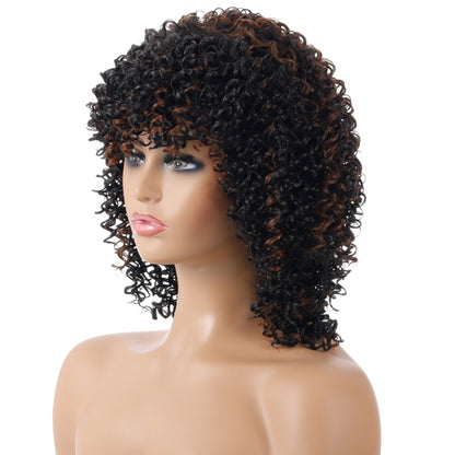 WIG-T130H Ladies Short Curly Hair High Temperature Silk Wig Chemical Fiber Headgear(Black Brown) | ZanziZest