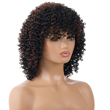 WIG-T130H Ladies Short Curly Hair High Temperature Silk Wig Chemical Fiber Headgear(Black Brown) | ZanziZest