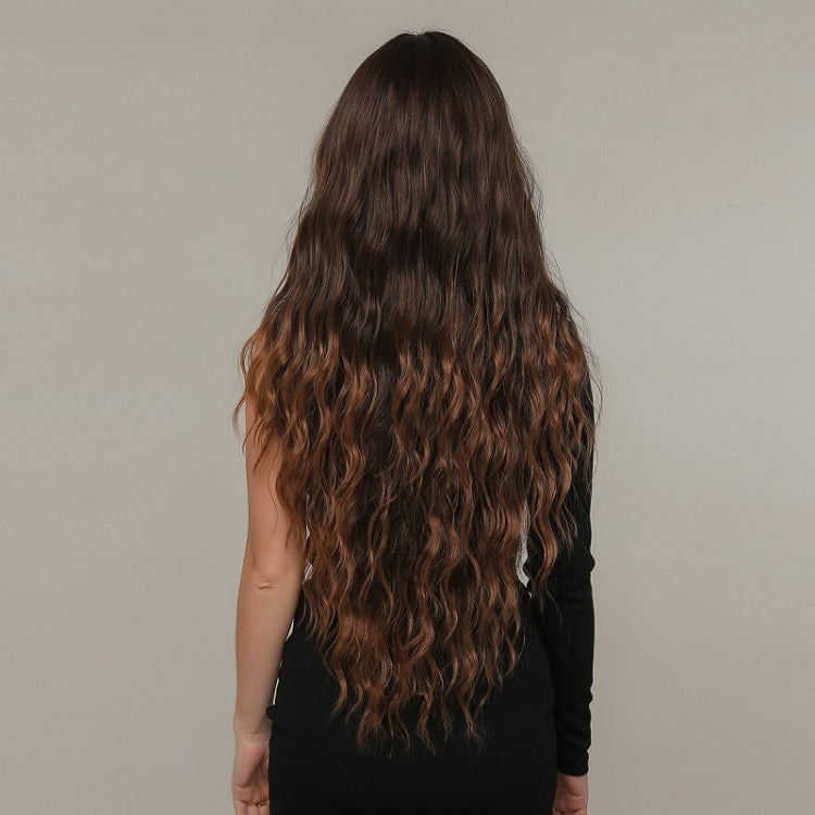 Women Long Hair Wig with Bangs Gradient Fluffy Water Ripple Curly Hair Wig, Color: Gradient Brown LC2029-1 | ZanziZest