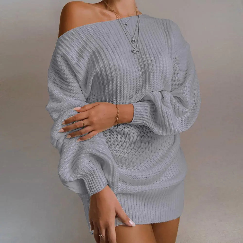 Off-Shoulder Women's Knitted Sweater Dress | ZanziZest