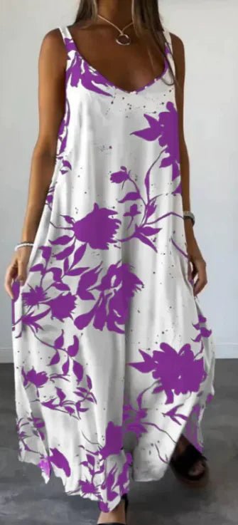 2024 Summer Printed Sling Backless V-neck Dress | ZanziZest