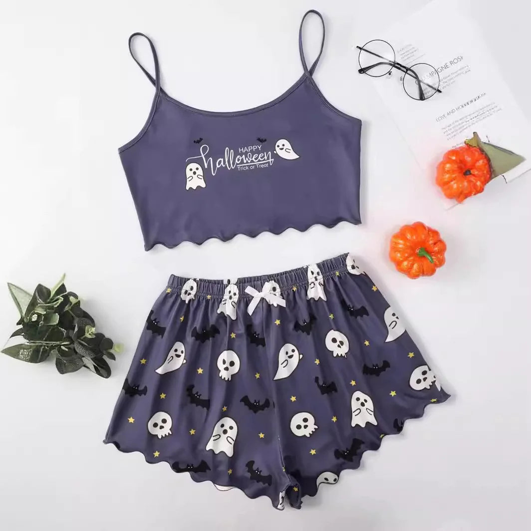 Women's Halloween Polyester Two-Piece Pajama Set | ZanziZest