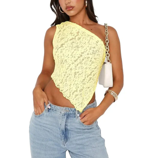 Fairy Lace Cami Top – Sexy One-Shoulder Mesh Crop Tank | ZanziZest