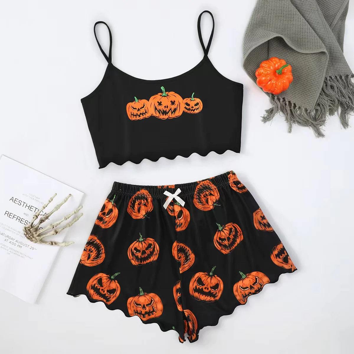 Women's Halloween Polyester Two-Piece Pajama Set | ZanziZest