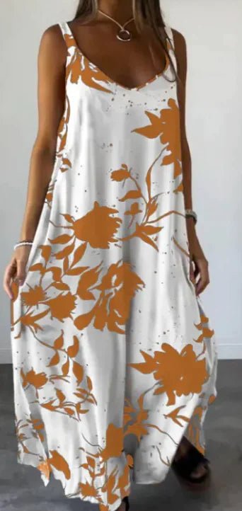 2024 Summer Printed Sling Backless V-neck Dress | ZanziZest