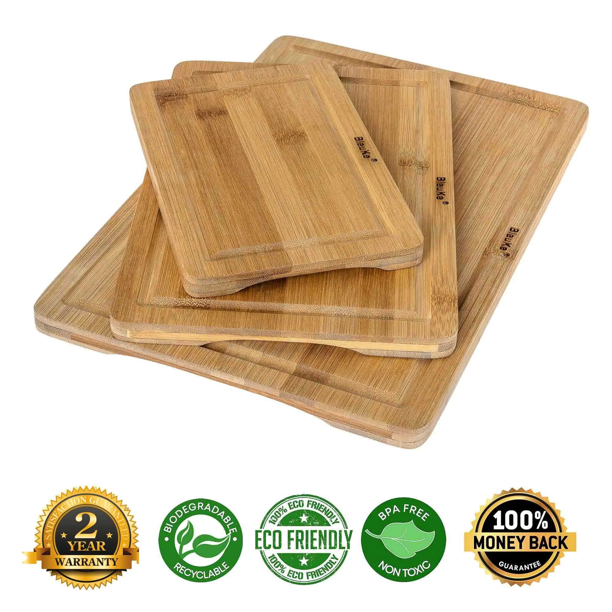 Wooden Cutting Boards for Kitchen with Juice Groove and Handles - Bamboo Chopping Boards Set of 3 - Wood Serving Trays | ZanziZest