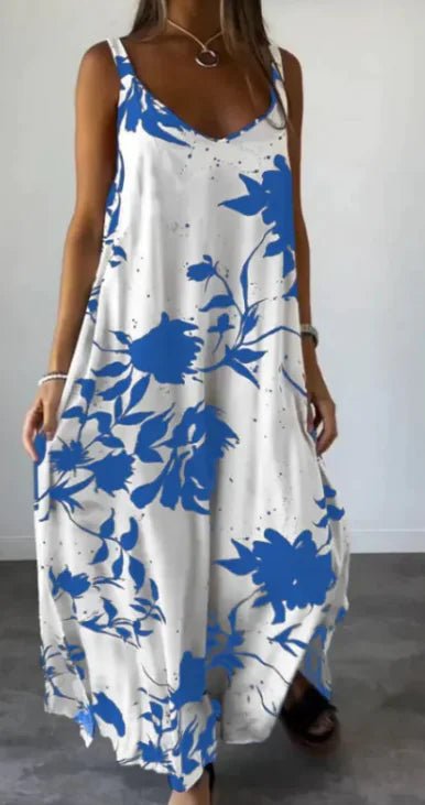 2024 Summer Printed Sling Backless V-neck Dress | ZanziZest