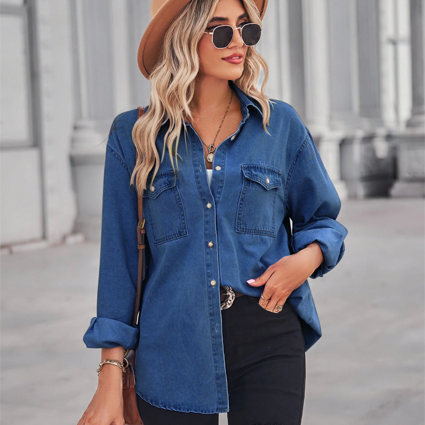 Chic Slim Fit Denim Shirt for Effortless Elegance | ZanziZest