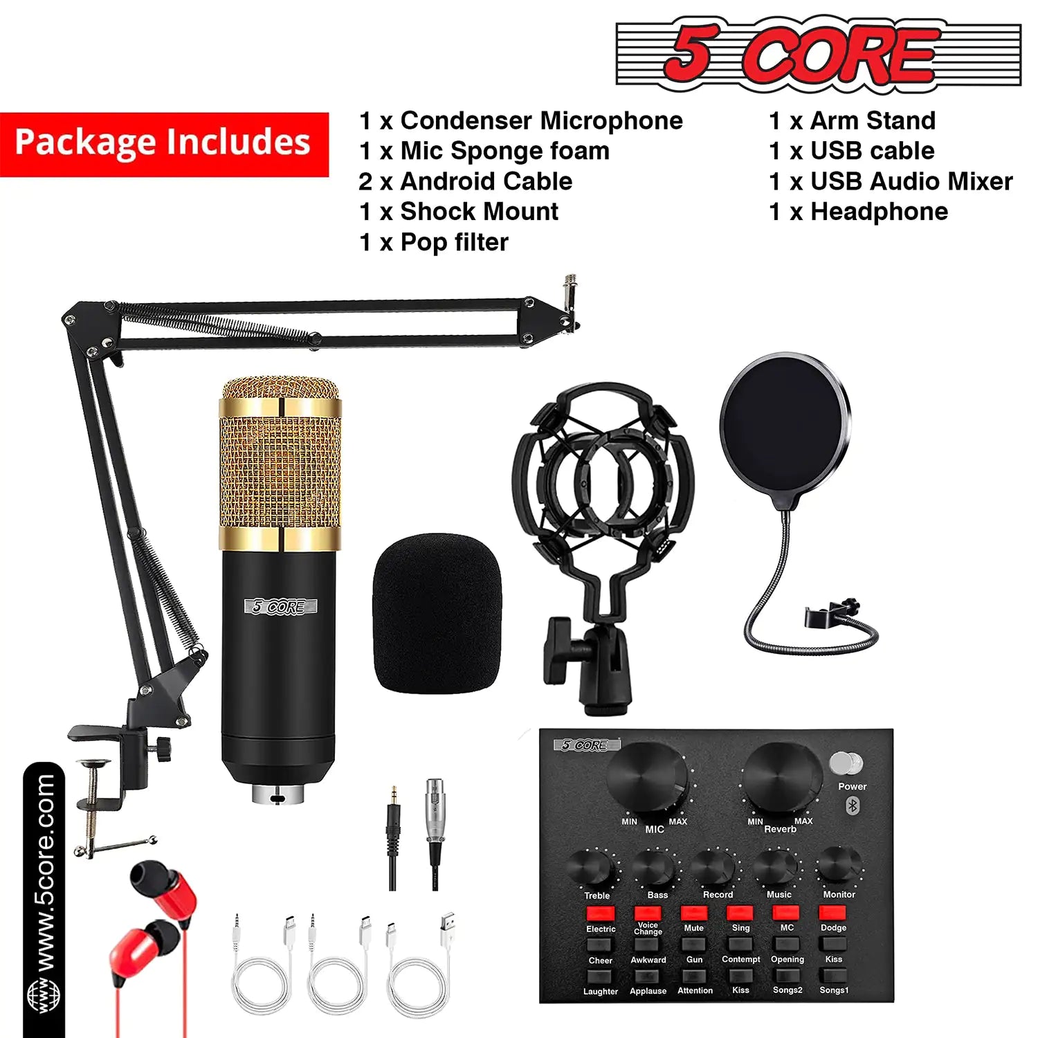 5Core Recording Microphone Podcast Bundle Professional Condenser Cardioid Mic Kit w Boom Arm | ZanziZest