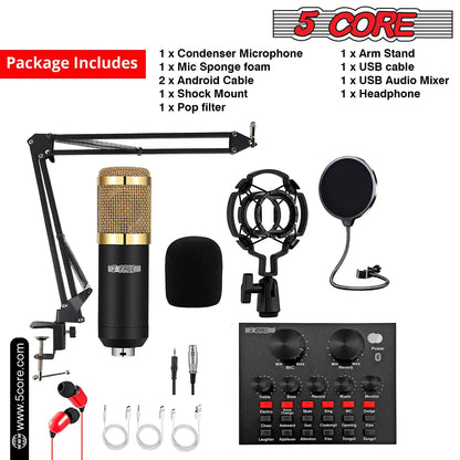 5Core Recording Microphone Podcast Bundle Professional Condenser Cardioid Mic Kit w Boom Arm | ZanziZest