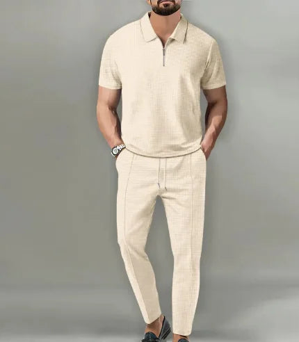 Short Sleeve Zipper Trousers Suit | ZanziZest