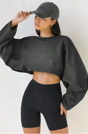 Oversized Crop Sweatshirt: Stylish O-Neck Streetwear for Women | ZanziZest