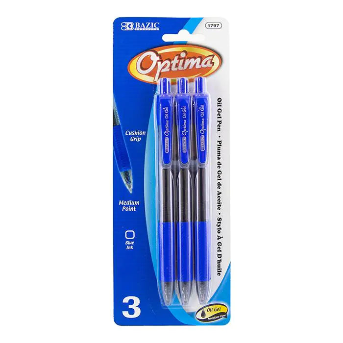 Optima Blue Oil-Gel Ink Retractable Pen w/ Grip (3/Pack) | ZanziZest