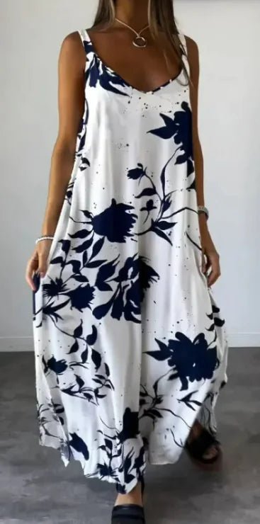 2024 Summer Printed Sling Backless V-neck Dress | ZanziZest