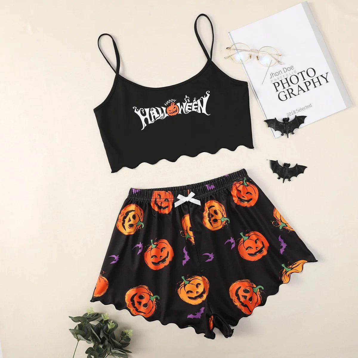 Women's Halloween Polyester Two-Piece Pajama Set | ZanziZest