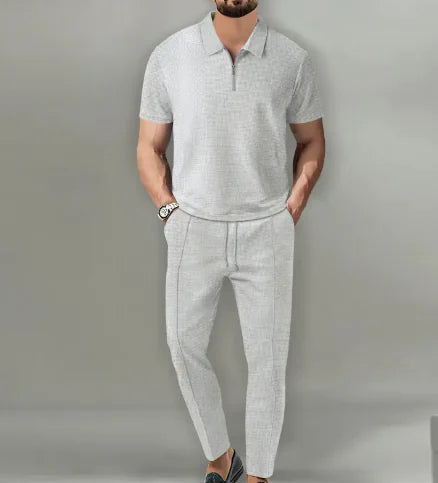 Short Sleeve Zipper Trousers Suit | ZanziZest