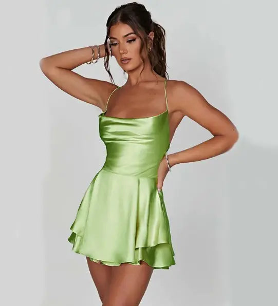 Slim Strap Satin Backless Dress | ZanziZest