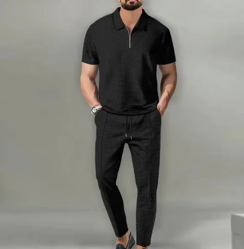 Short Sleeve Zipper Trousers Suit | ZanziZest