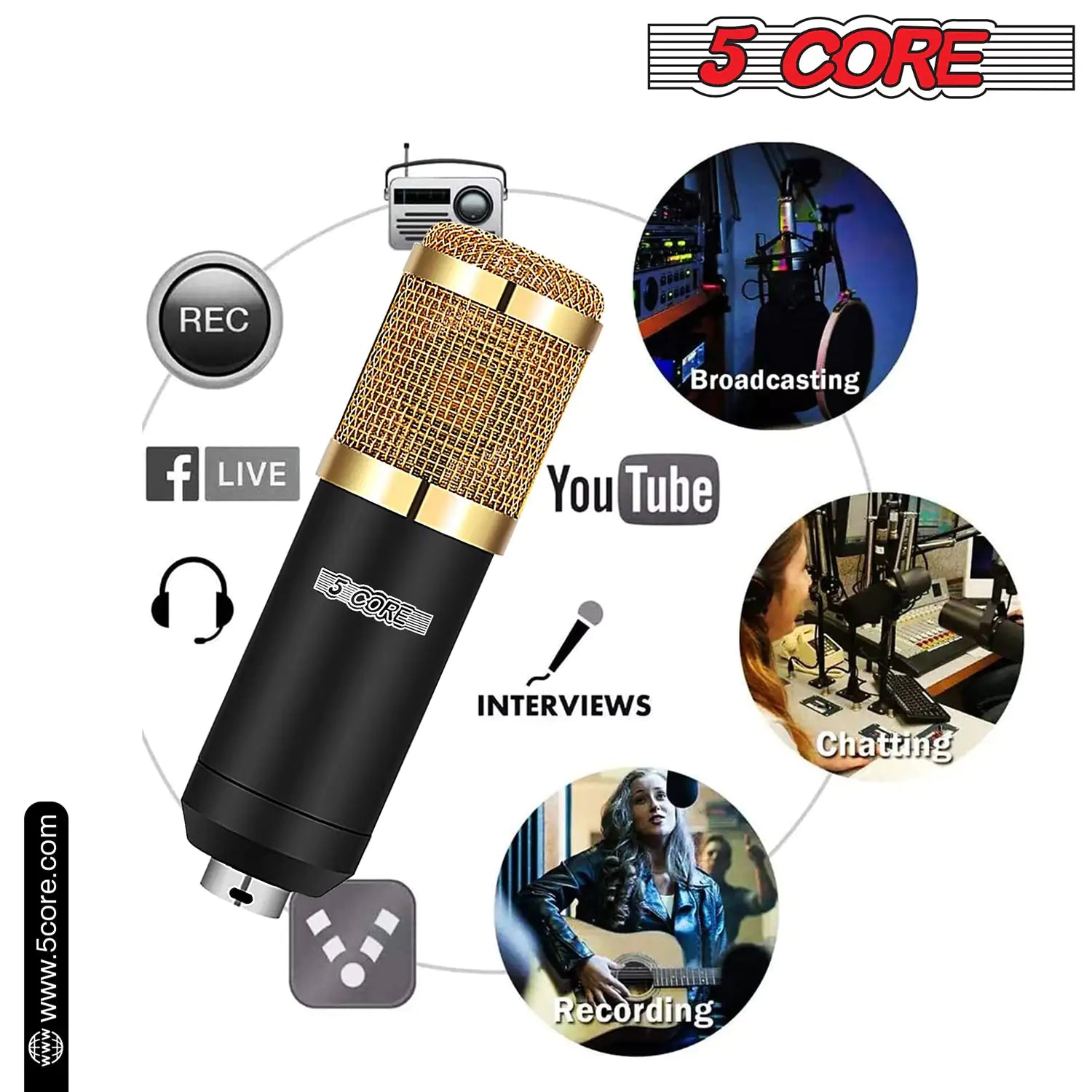 5Core Recording Microphone Podcast Bundle Professional Condenser Cardioid Mic Kit w Boom Arm | ZanziZest