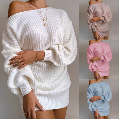 Off-Shoulder Women's Knitted Sweater Dress | ZanziZest